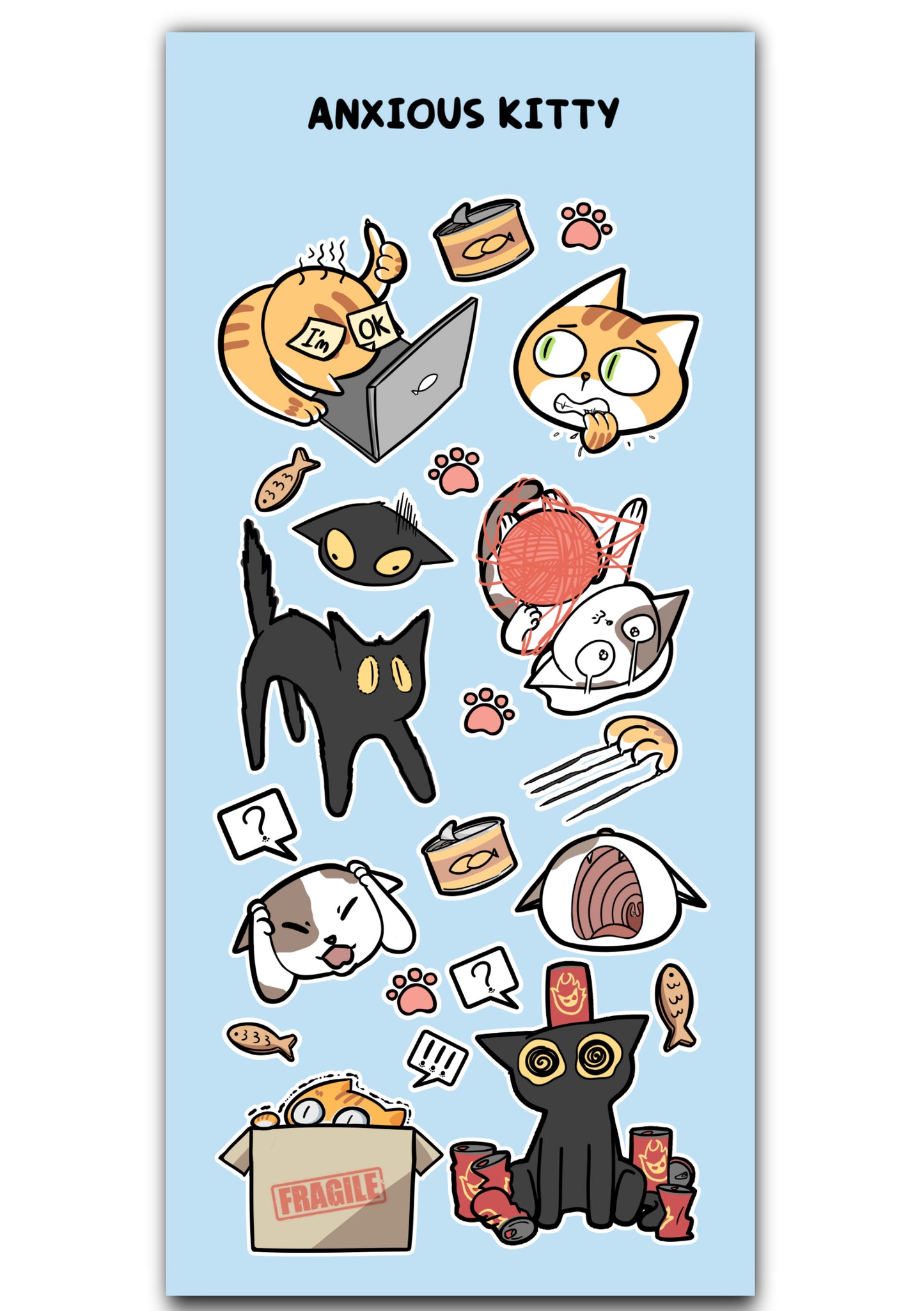 Anxious cat -  sticker sheet
