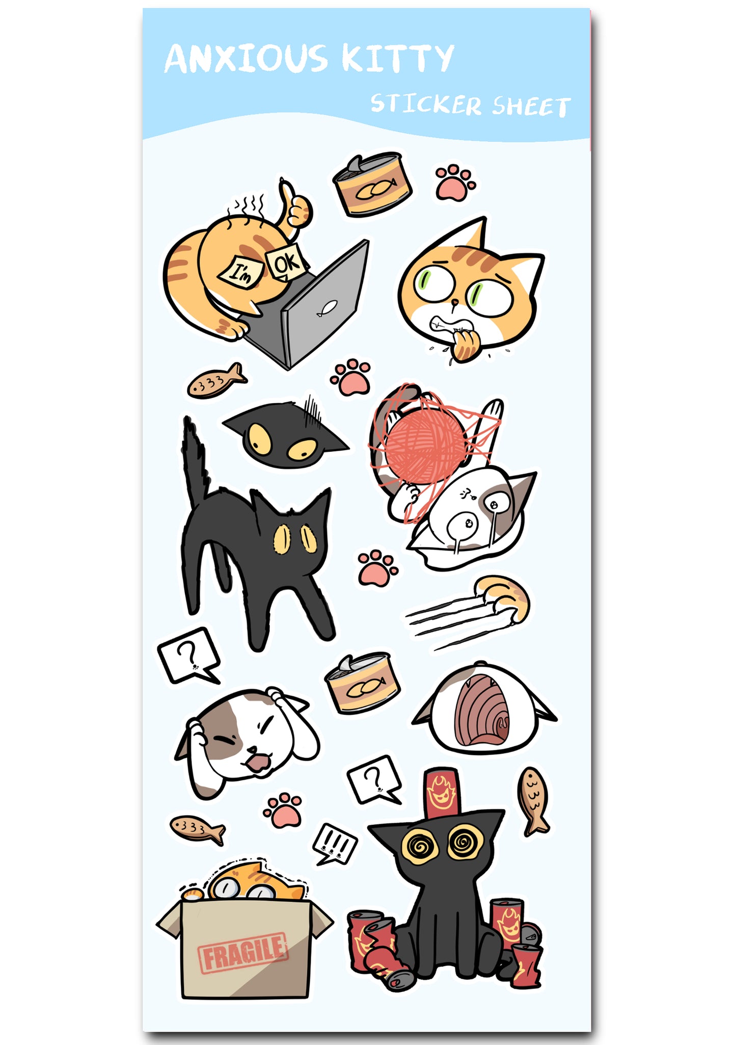 Anxious cat -  sticker sheet